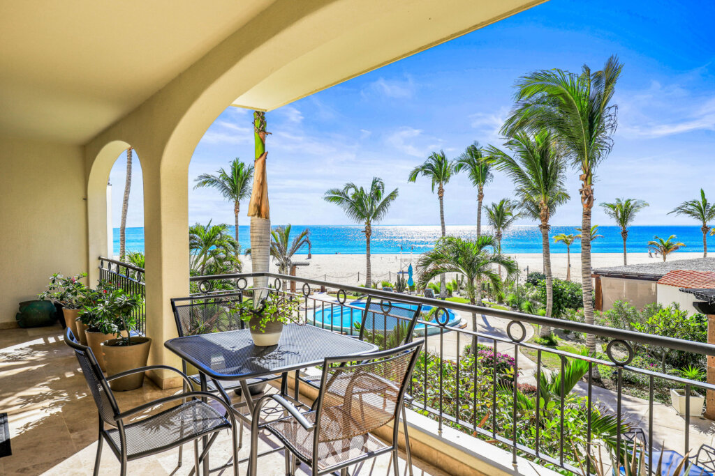 Los Cabos Tortuga Bay COMFORTABLE BEACHFRONT CONDO Location is everything at San Jose´s TORTUGA BAY. The 1st phase of this exclusive enclave is comprised of 33 luxury condos in two BEACHFRONT buildings. Modern, 2nd floor, 2BD/ 2BA with a spacious 2077 sq ft floor plan that defines open spaces. Vibrant RENOVATED kitchen w/ Viking gas stove & Sub-Zero Fridge, wine cooler, white cabinetry. Pocket doors open indoors out to the covered patio with amazing ocean – 2202 Paseo Malecon San Jose, San Jose del Cabo, BS
