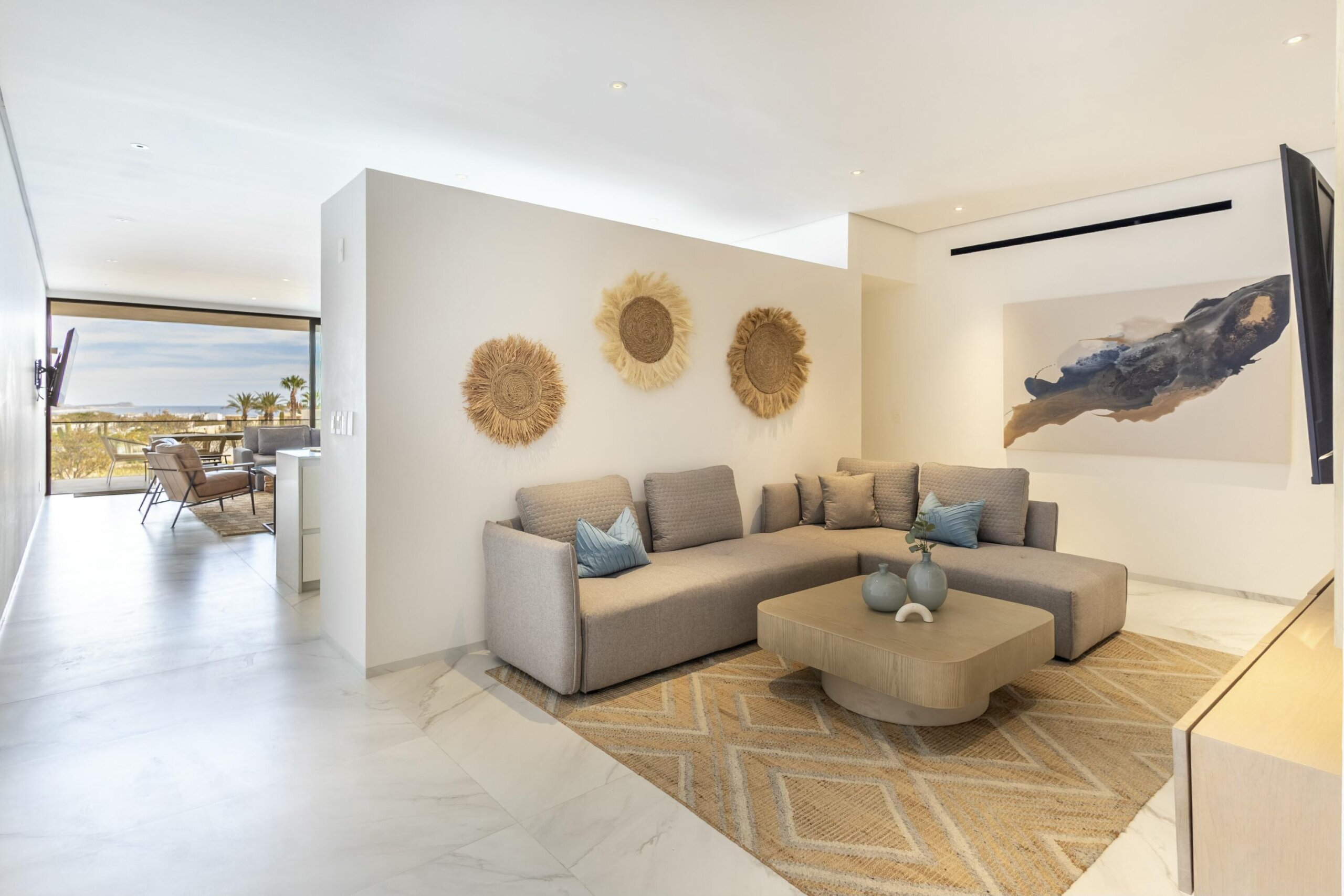Los Cabos Cora Turnkey and beautifully furnished, CORA Sunrise D202 offers effortless luxury living in the highly sought-after Club Campestre community of San José del Cabo. This 3-bedroom, 3.5-bath residence showcases a bright open-concept design with a modern kitchen, oversized island, and spacious living and dining areas that flow seamlessly onto a large private terrace through floor-to-ceiling sliding glass doors--perfect for indoor-outdoor entertaining.Each bedroom is thoughtfully designed for comfort and privacy, complemented by contemporary finishes and stylish bathrooms throughout. Expansive outdoor living spaces invite you to relax and enjoy the serene surroundings.Residents of CORA Sunrise enjoy resort-style amenities, including a pool, fitness center, jacuzzi, kids' area, and 24/7 gated s rity. Ideally located just minutes from world-class golf, pristine beaches, dining, and the vibrant Art District, this property is perfect as a full-time residence, vacation getaway, or investment opportunity. for sale