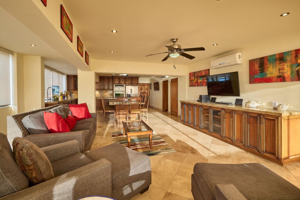 Los Cabos Marina Sol There is an option to add a 3rd bedroom for little costs as the open living room could easily be changed and bit of that big open space could become a 3rd bedroom . Condo is located up one flight of stairs from the lobby of The Marina Sol Resort for easy access or there is also 2 elevators in the A building where the condo is located and that elevator goes from the underground parking lot direct to the 2nd floor , so easy access as well if you have difficulty in doing stairs. Price for the condo includes a parking spot in the underground parking area. – Sn Acuario, Cabo San Lucas, BS